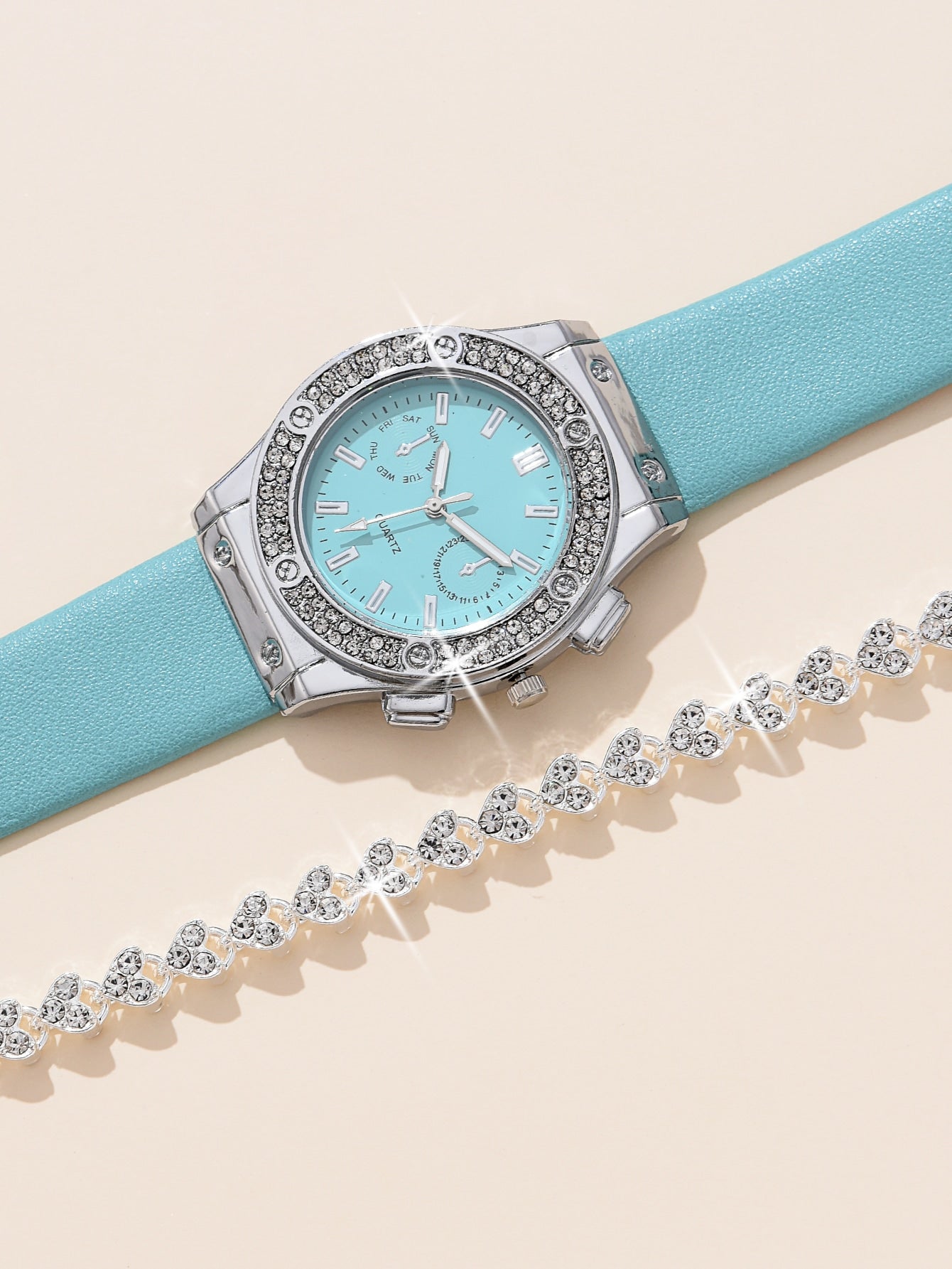 IRAMAT 2pcs Luxury Fashion Women Watch Set Colorful PU Leather Strap Ladies Quartz Wristwatch Alloy Bracelet For Ladies Gift