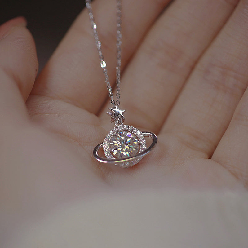 IRAMAT Sterling Silver Planet Shape Necklace Simple Charm Shiny Geometric Shape Pendant Gift for Mother's Day Exquisite Jewelry