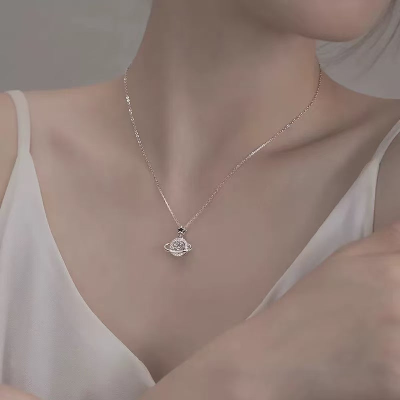 IRAMAT Sterling Silver Planet Shape Necklace Simple Charm Shiny Geometric Shape Pendant Gift for Mother's Day Exquisite Jewelry