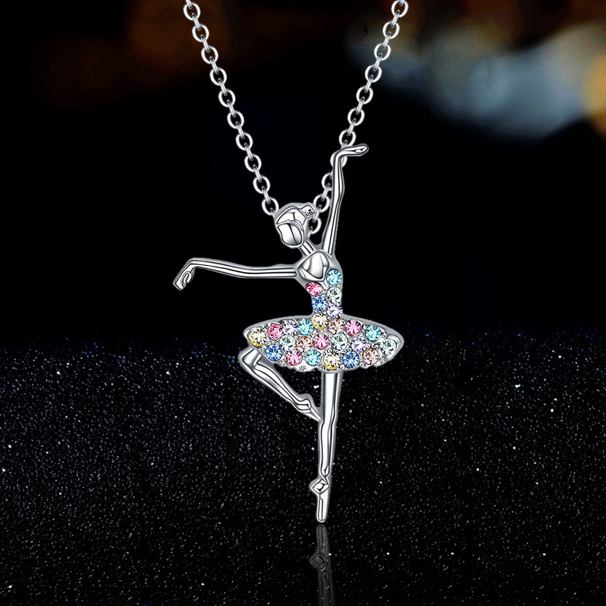 IRAMAT Dancing Girl Ballerina Dancer Ballet Pendant Necklace Charm Color Zircon Choker Surprise Jewelry Gift for Mother's Day