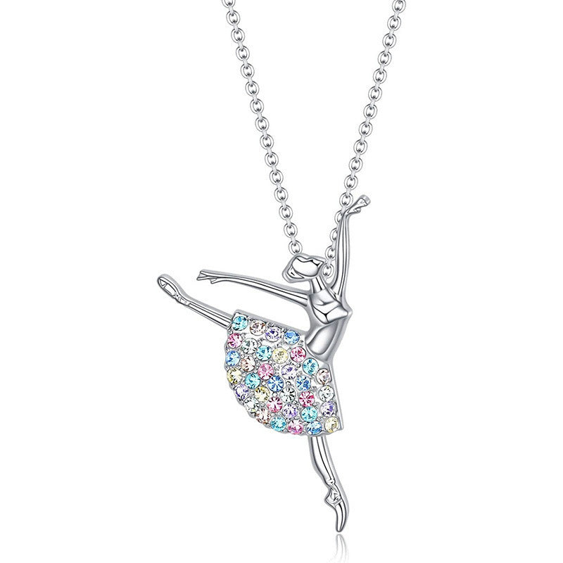 IRAMAT Dancing Girl Ballerina Dancer Ballet Pendant Necklace Charm Color Zircon Choker Surprise Jewelry Gift for Mother's Day
