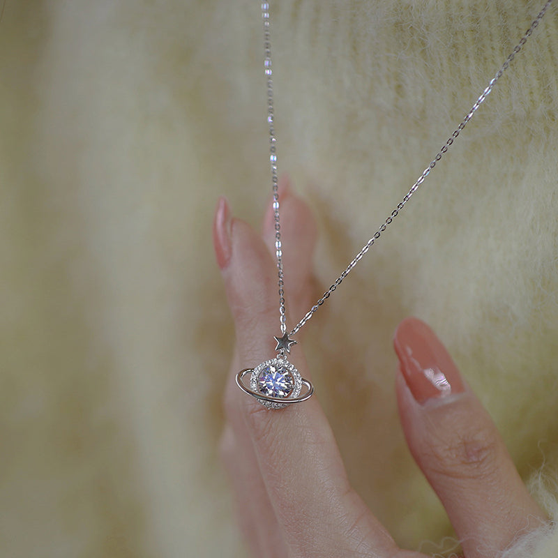 IRAMAT Sterling Silver Planet Shape Necklace Simple Charm Shiny Geometric Shape Pendant Gift for Mother's Day Exquisite Jewelry