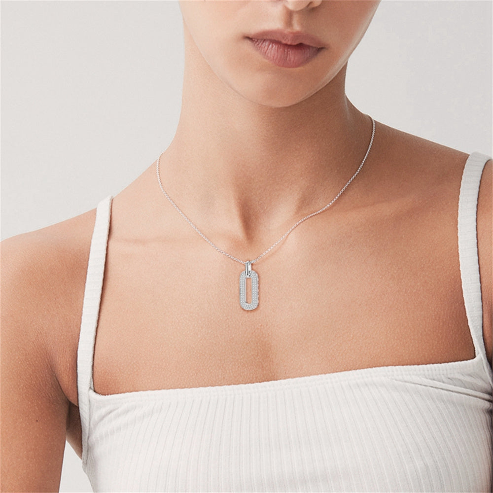 IRAMAT 925 Sterling Silver Round Rectangular Pendant Necklace Jewelry Fashion Gifts for Mother's Day