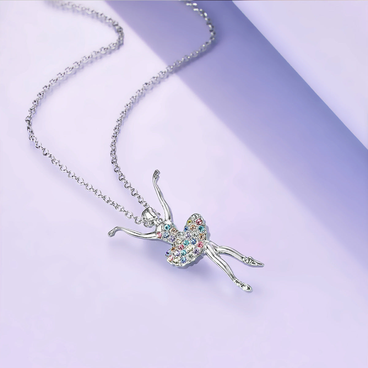 IRAMAT Dancing Girl Ballerina Dancer Ballet Pendant Necklace Charm Color Zircon Choker Surprise Jewelry Gift for Mother's Day