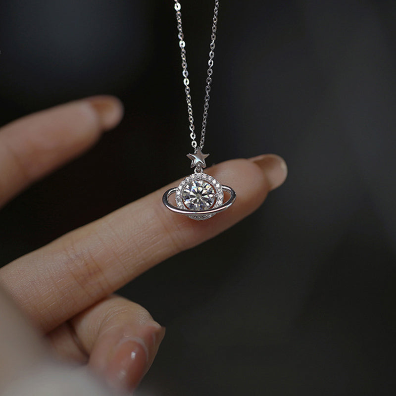 IRAMAT Sterling Silver Planet Shape Necklace Simple Charm Shiny Geometric Shape Pendant Gift for Mother's Day Exquisite Jewelry