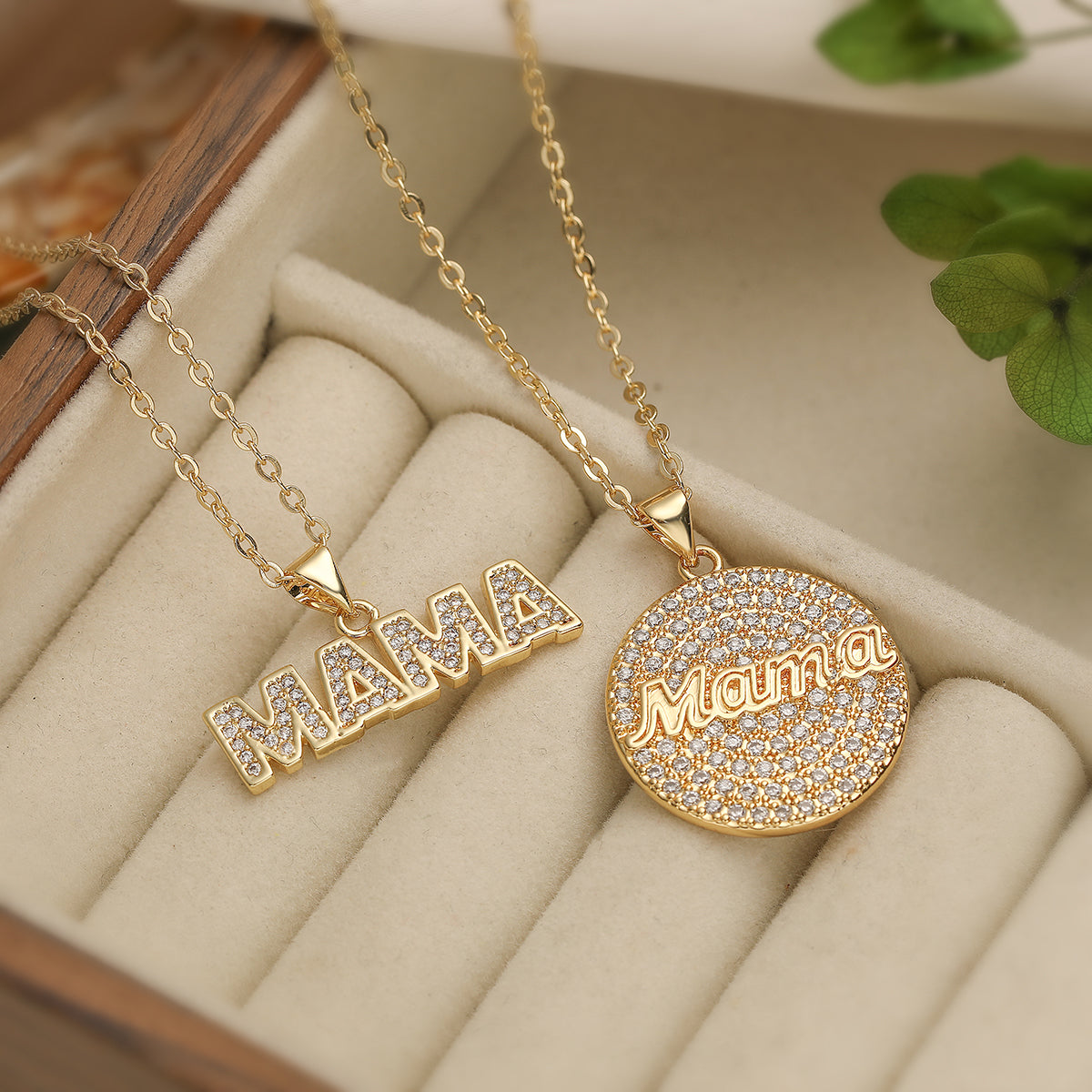 IRAMAT 2025 Fashion Gold Color AAA CZ Inlay MAMA Pendant Necklaces For Mother's Day Gift