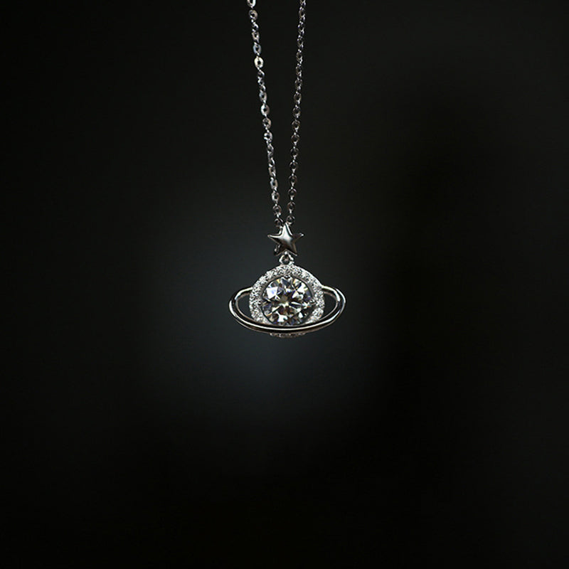 IRAMAT Sterling Silver Planet Shape Necklace Simple Charm Shiny Geometric Shape Pendant Gift for Mother's Day Exquisite Jewelry