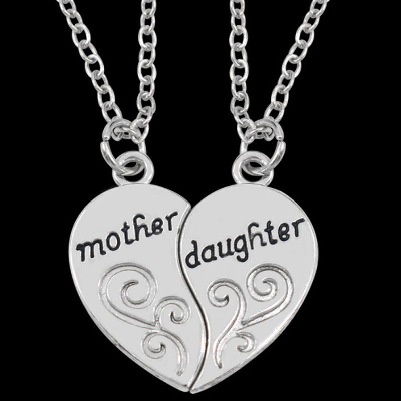 IRAMAT 2pcs Antique Silver-plated Necklace Fashionable Mother Beautiful Daughter Combination For Love Parent Child Style Jewelry Mother's Day Gift