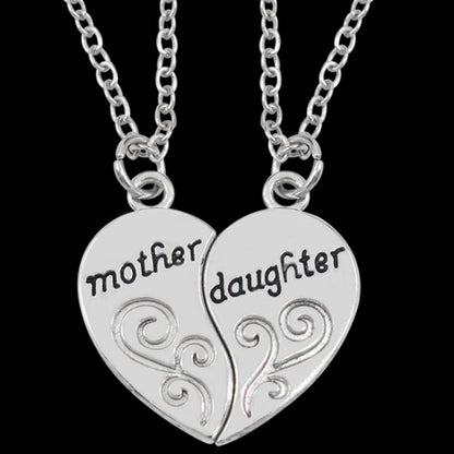 IRAMAT 2pcs Antique Silver-plated Necklace Fashionable Mother Beautiful Daughter Combination For Love Parent Child Style Jewelry Mother's Day Gift