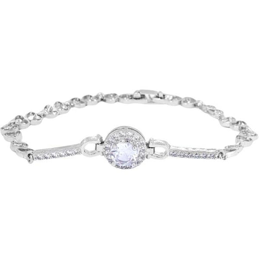 IRAMAT Women's Halo Tennis Bracelet, 8-Inch, 18K White Gold Plated, with Round Simulated Diamonds