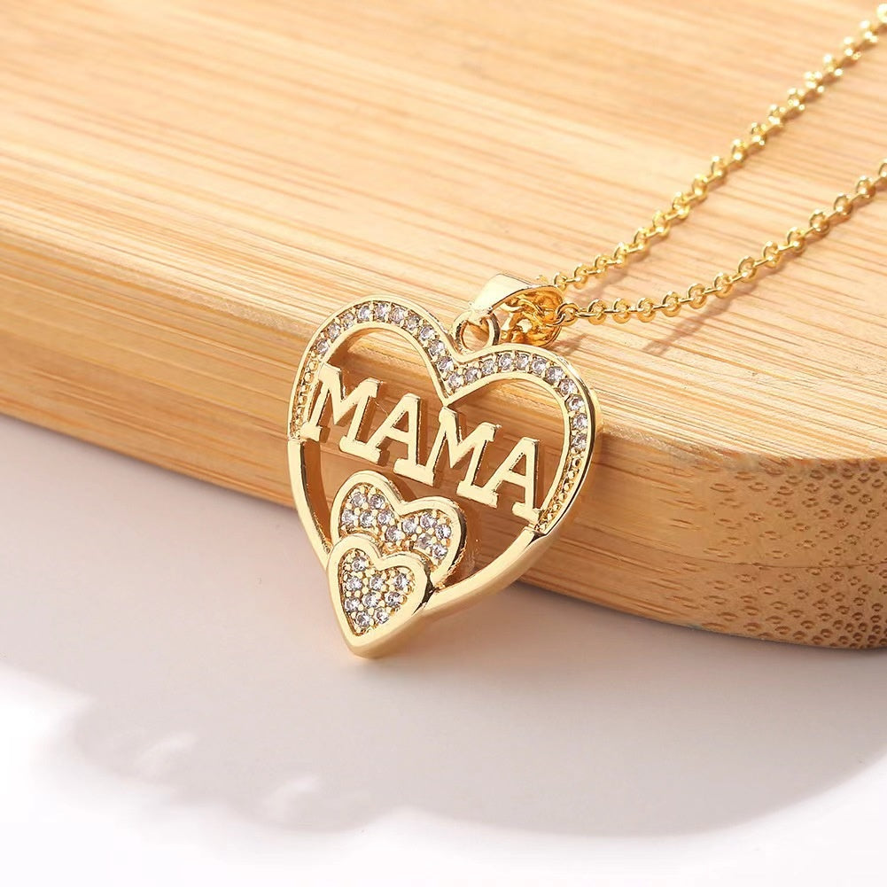 IRAMAT Elegant and Minimalist Women's Love Necklace MOM Pendant as A Mother's Day Gift