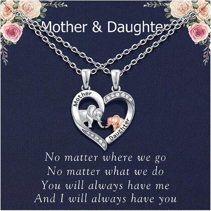 IRAMAT 2pcs Mom and Daughter Elephant Necklace, for Mom and Daughter Birthday Gift Style Hot List, Best-selling and Mother's Day Gift