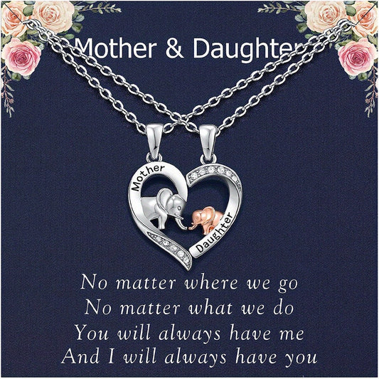 IRAMAT 2pcs Mom and Daughter Elephant Necklace, for Mom and Daughter Birthday Gift Style Hot List, Best-selling and Mother's Day Gift