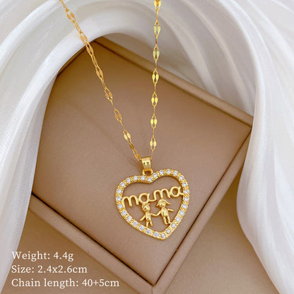 IRAMAT Stainless Steel Chain Hand in Hand with Love MaMa Pendant Necklace for Women Lady Jewelry Accessories Mother's Day Gifts