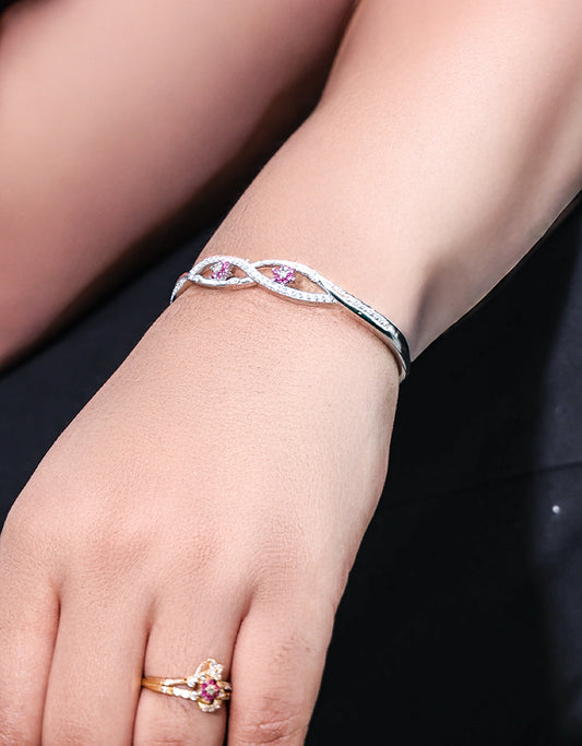 Sterling Silver 925 Flower Bangle with Adorable Eye Design - A Radiant Symbol of Love and Commitment for Her