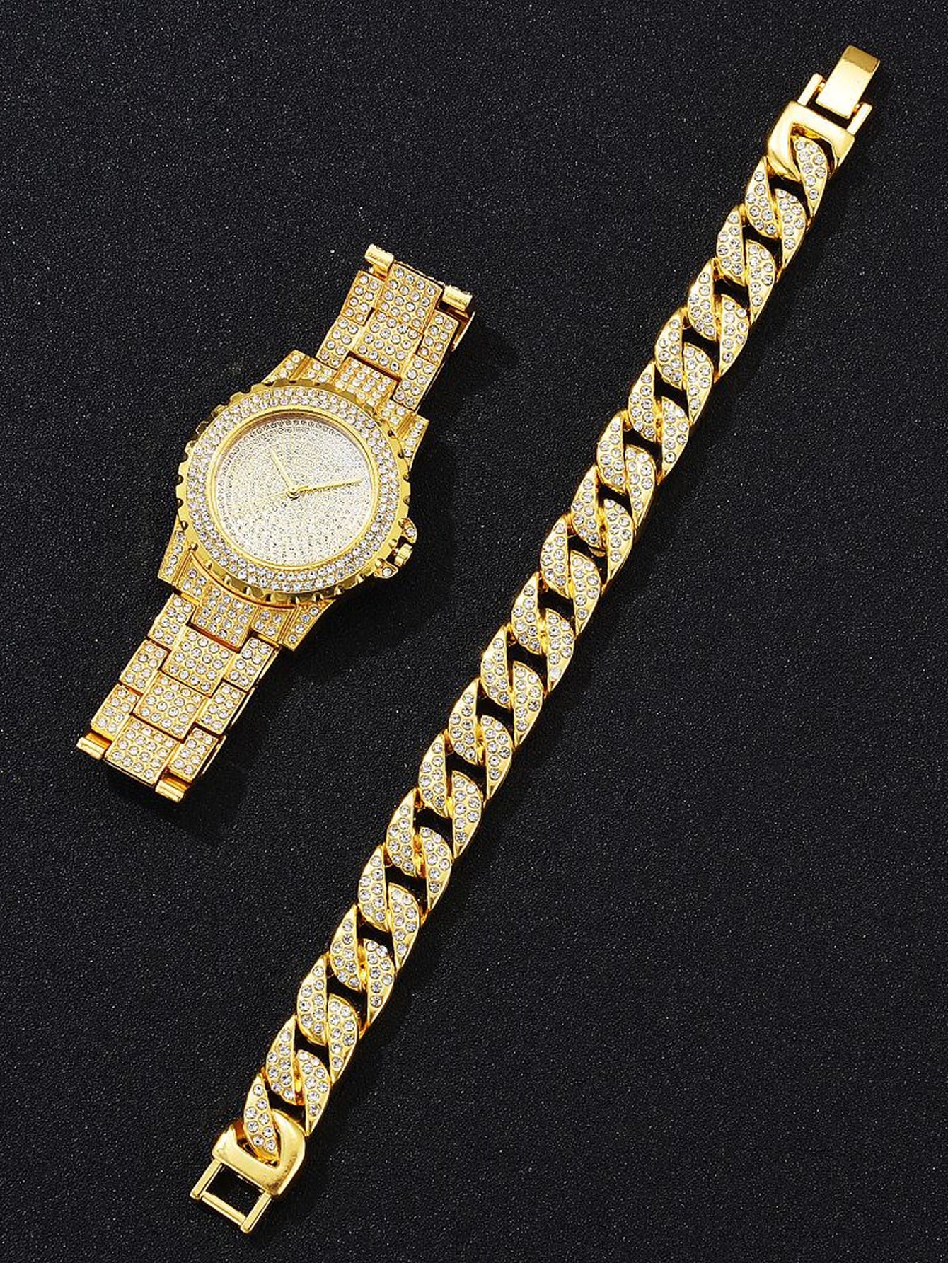 IRAMAT 2PCS Luxury Women Gold Watch Fashion Ladies Quartz Diamond Wristwatch Elegant Female Bracelet Watches Set