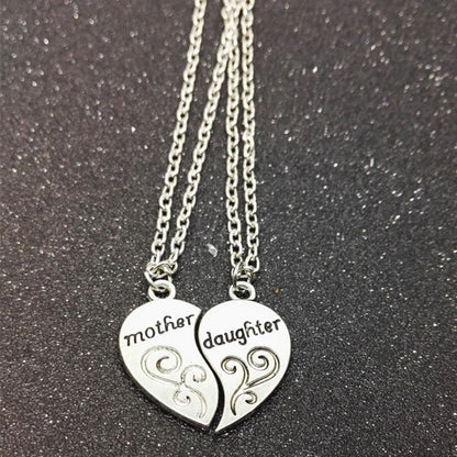 IRAMAT 2pcs Antique Silver-plated Necklace Fashionable Mother Beautiful Daughter Combination For Love Parent Child Style Jewelry Mother's Day Gift