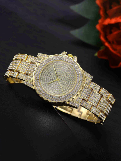 IRAMAT 2PCS Luxury Women Gold Watch Fashion Ladies Quartz Diamond Wristwatch Elegant Female Bracelet Watches Set
