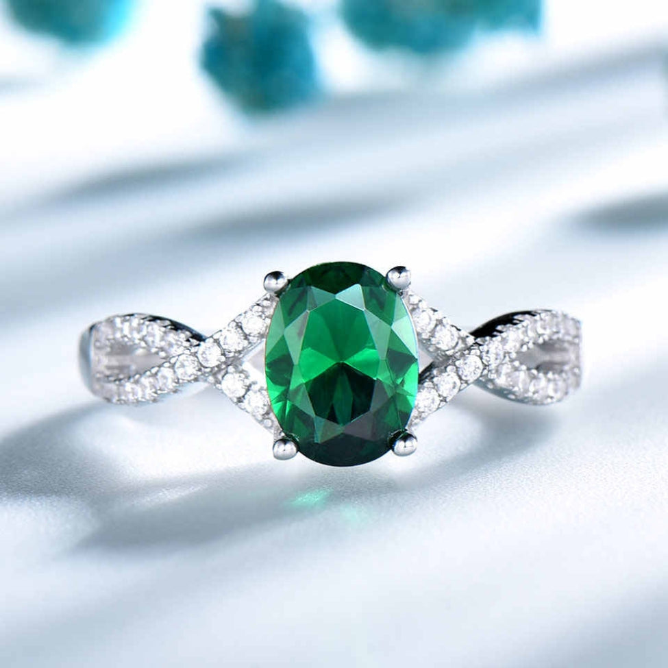 925 Sterling Silver Large Emerald Egg Shape Ring - 5 Carat Tanzanite Cocktail Ring For Women, Sizes 6-10