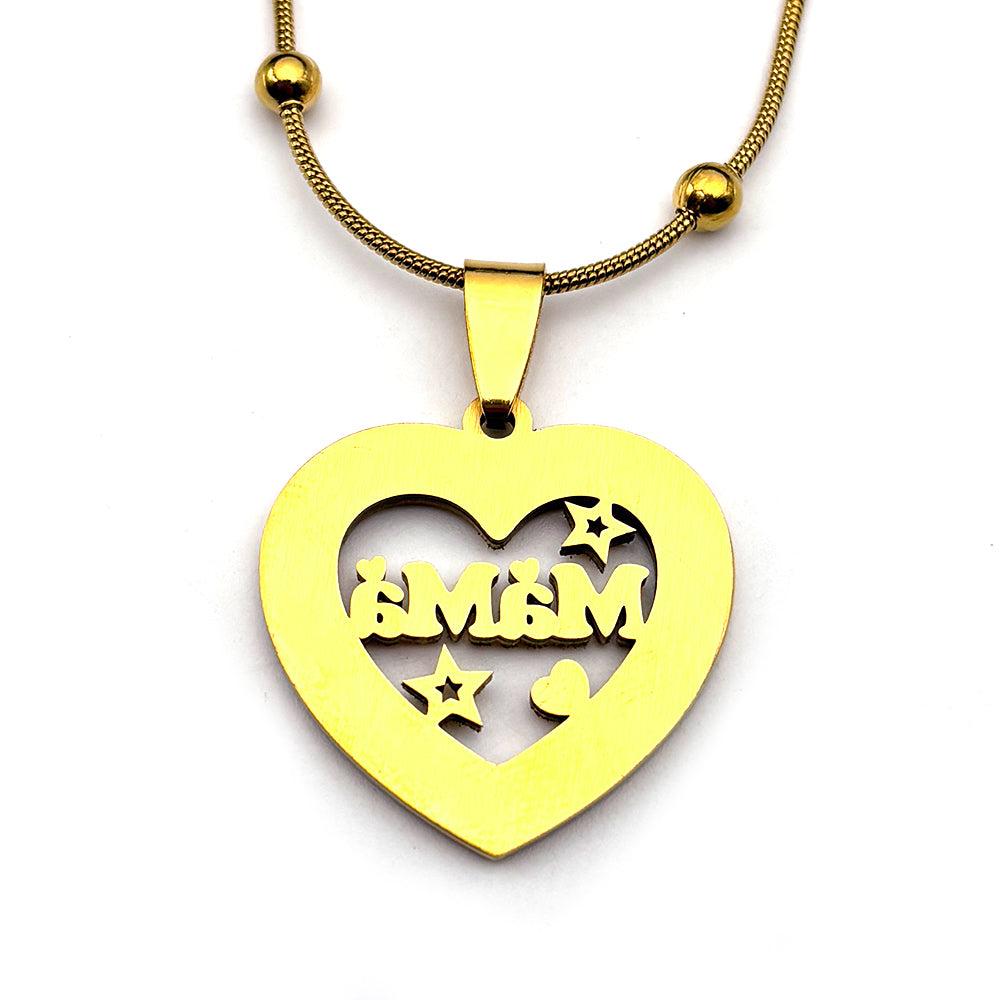 IRAMAT Mama Love Star Heart Pendant Necklace For Women Men Stainless Steel Gold Color Rhinestone Mother Mom Chain Jewelry Mother's Day Gift