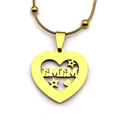 IRAMAT Mama Love Star Heart Pendant Necklace For Women Men Stainless Steel Gold Color Rhinestone Mother Mom Chain Jewelry Mother's Day Gift