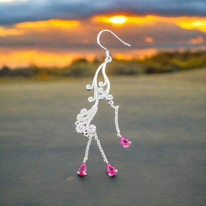 Elegant Silver Earrings with White & Red Stones