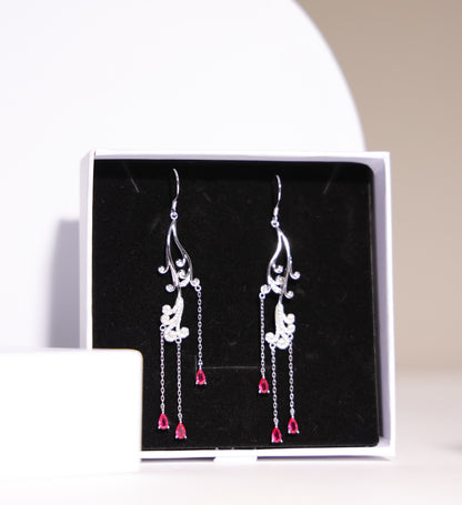 Elegant Silver Earrings with White & Red Stones