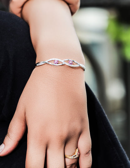 Sterling Silver 925 Flower Bangle with Adorable Eye Design - A Radiant Symbol of Love and Commitment for Her