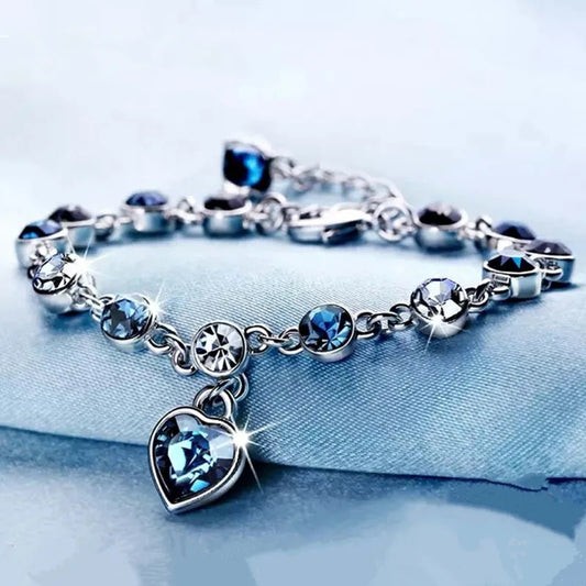 Forever Linked Stainless Steel Zircon Sapphire Heart Women's Bracelet