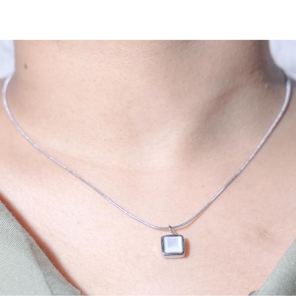 IRAMAT Square Pendant Necklace - Stylish Silver Jewelry for Women's Daily Wear | Lightweight & Elegant Design