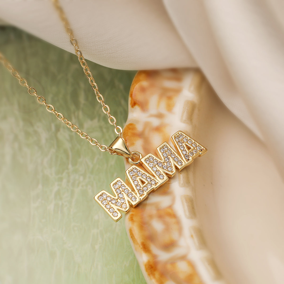 IRAMAT 2025 Fashion Gold Color AAA CZ Inlay MAMA Pendant Necklaces For Mother's Day Gift