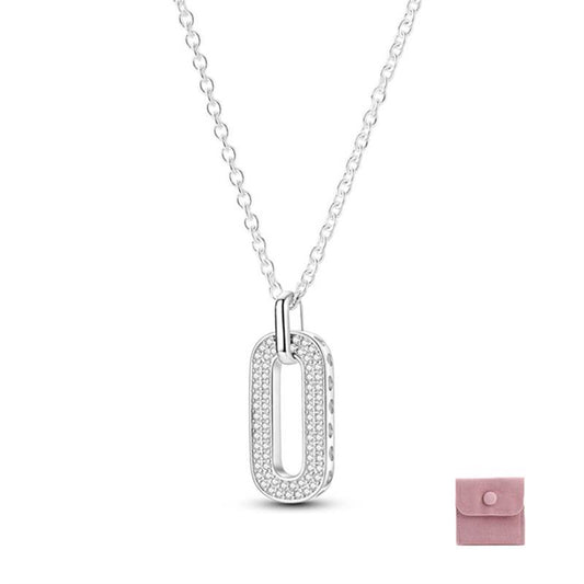 IRAMAT 925 Sterling Silver Round Rectangular Pendant Necklace Jewelry  Fashion Gifts for Mother's Day