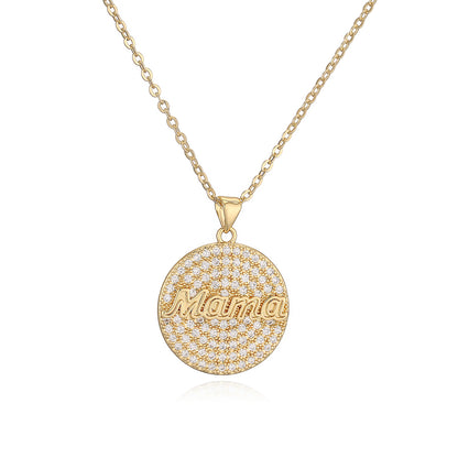 IRAMAT 2025 Fashion Gold Color AAA CZ Inlay MAMA Pendant Necklaces For Mother's Day Gift