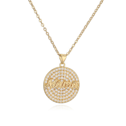 IRAMAT 2025 Fashion Gold Color AAA CZ Inlay MAMA Pendant Necklaces For Mother's Day Gift