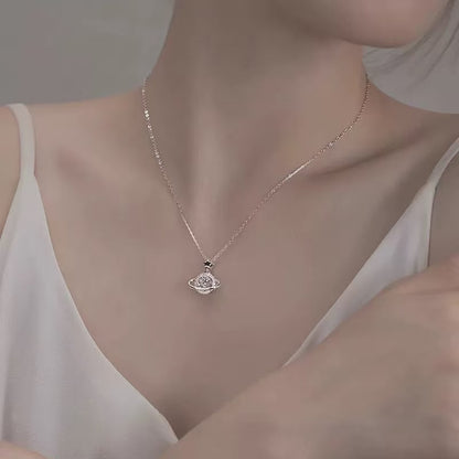 IRAMAT Sterling Silver Planet Shape Necklace Simple Charm Shiny Geometric Shape Pendant Gift for Mother's Day Exquisite Jewelry