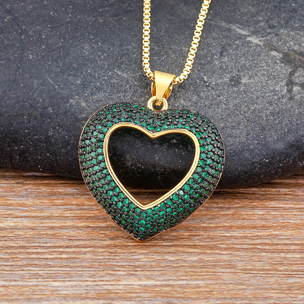 IRAMAT Top Quality 4 Colors Heart-Shaped Hollow Crystal Zircon Pendant Link Chain Necklace Women's Charm Jewelry For Mother's Day Gift