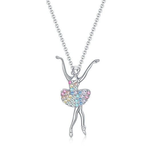 IRAMAT Dancing Girl Ballerina Dancer Ballet Pendant Necklace Charm Color Zircon Choker Surprise Jewelry Gift for Mother's Day