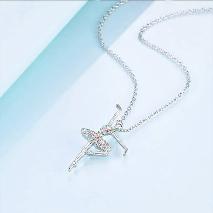 IRAMAT Dancing Girl Ballerina Dancer Ballet Pendant Necklace Charm Color Zircon Choker Surprise Jewelry Gift for Mother's Day