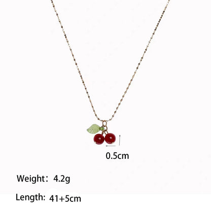 IRAMAT  Stainless Steel Cherry Necklace Natural Stone Beads Pendant Chain Necklace Women's Fashion Jewelry and Gift For Mother's Day