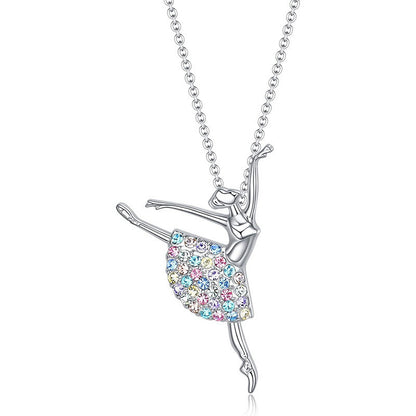 IRAMAT Dancing Girl Ballerina Dancer Ballet Pendant Necklace Charm Color Zircon Choker Surprise Jewelry Gift for Mother's Day