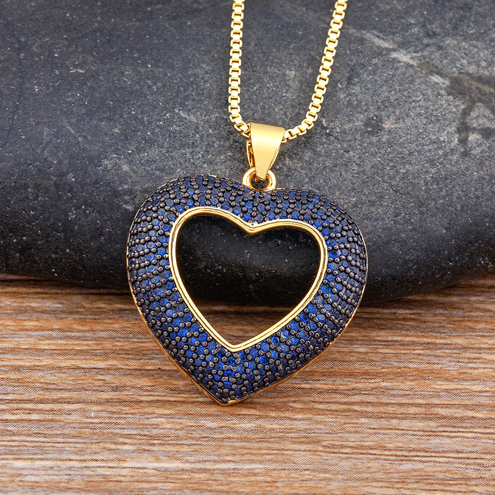 IRAMAT Top Quality 4 Colors Heart-Shaped Hollow Crystal Zircon Pendant Link Chain Necklace Women's Charm Jewelry For Mother's Day Gift