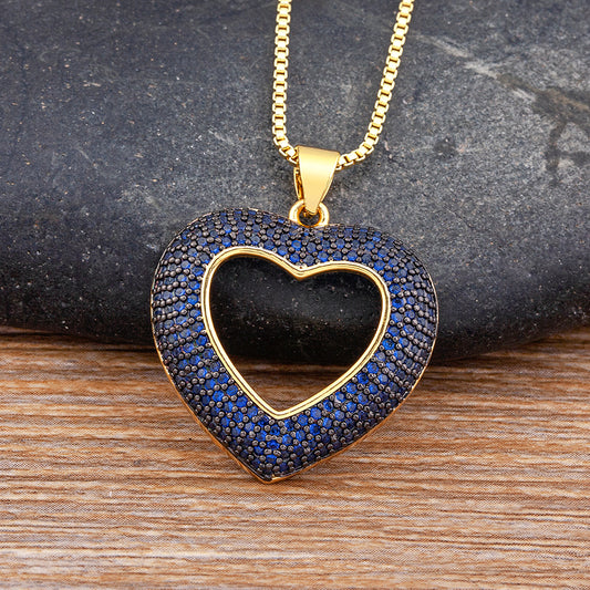 IRAMAT Top Quality 4 Colors Heart-Shaped Hollow Crystal Zircon Pendant Link Chain Necklace Women's Charm Jewelry For Mother's Day Gift