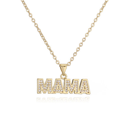 IRAMAT 2025 Fashion Gold Color AAA CZ Inlay MAMA Pendant Necklaces For Mother's Day Gift
