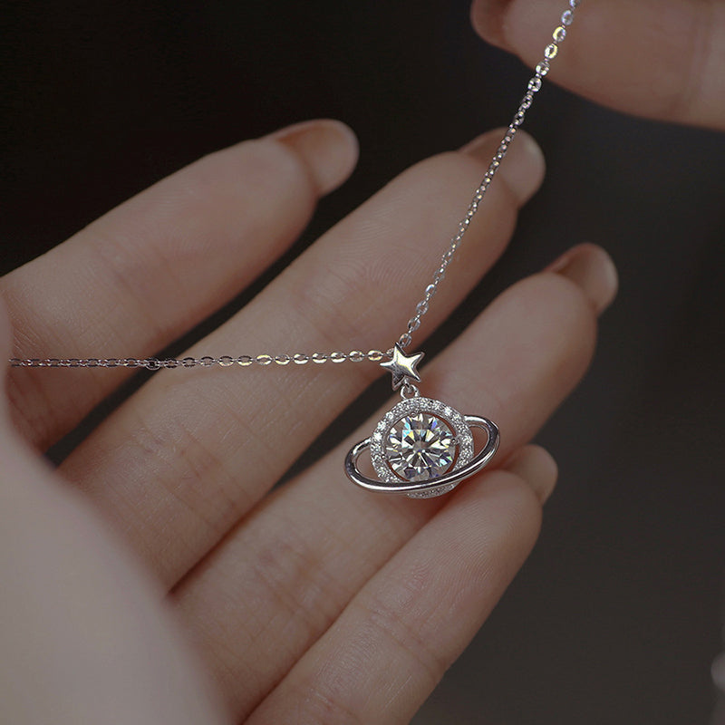 IRAMAT Sterling Silver Planet Shape Necklace Simple Charm Shiny Geometric Shape Pendant Gift for Mother's Day Exquisite Jewelry