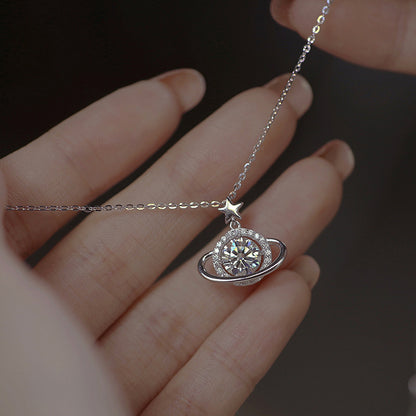 IRAMAT Sterling Silver Planet Shape Necklace Simple Charm Shiny Geometric Shape Pendant Gift for Mother's Day Exquisite Jewelry