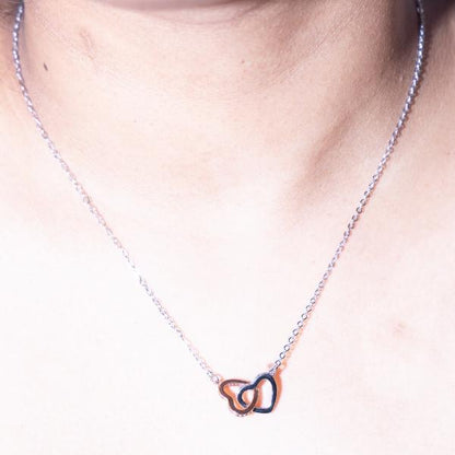 IRAMAT Double Heart Pendant Necklace - Symbol of Love & Connection | Stainless Steel Dual-Tone Jewelry for Women