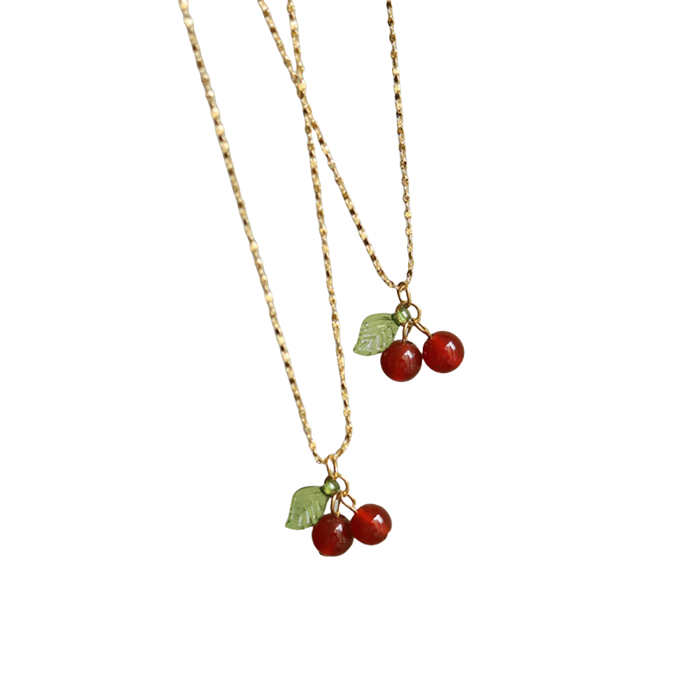 IRAMAT  Stainless Steel Cherry Necklace Natural Stone Beads Pendant Chain Necklace Women's Fashion Jewelry and Gift For Mother's Day