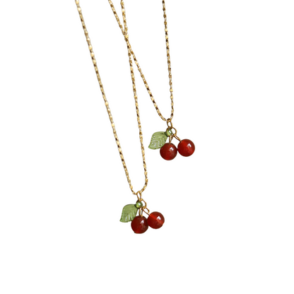 IRAMAT  Stainless Steel Cherry Necklace Natural Stone Beads Pendant Chain Necklace Women's Fashion Jewelry and Gift For Mother's Day