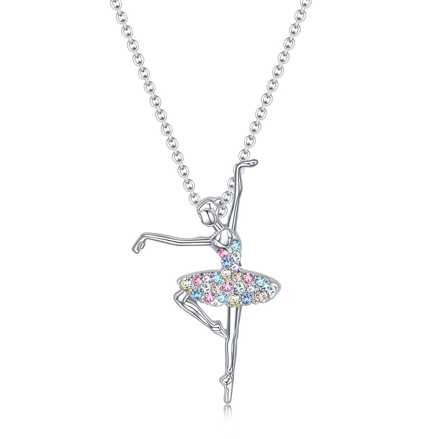 IRAMAT Dancing Girl Ballerina Dancer Ballet Pendant Necklace Charm Color Zircon Choker Surprise Jewelry Gift for Mother's Day