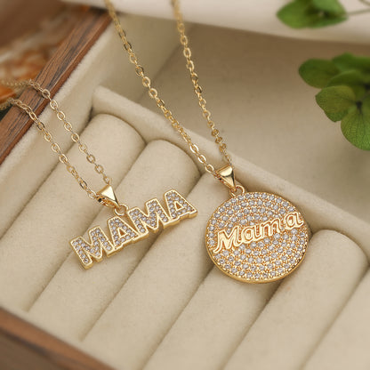 IRAMAT 2025 Fashion Gold Color AAA CZ Inlay MAMA Pendant Necklaces For Mother's Day Gift